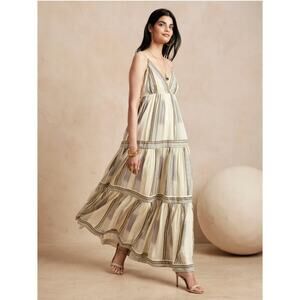 Banana Republic Zephyr Maxi Dress in Blue Ikat With Gold Stripe